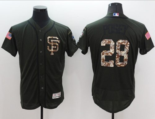 Giants #28 Buster Posey Green Flexbase Authentic Collection Salute to Service Stitched MLB Jersey - Click Image to Close